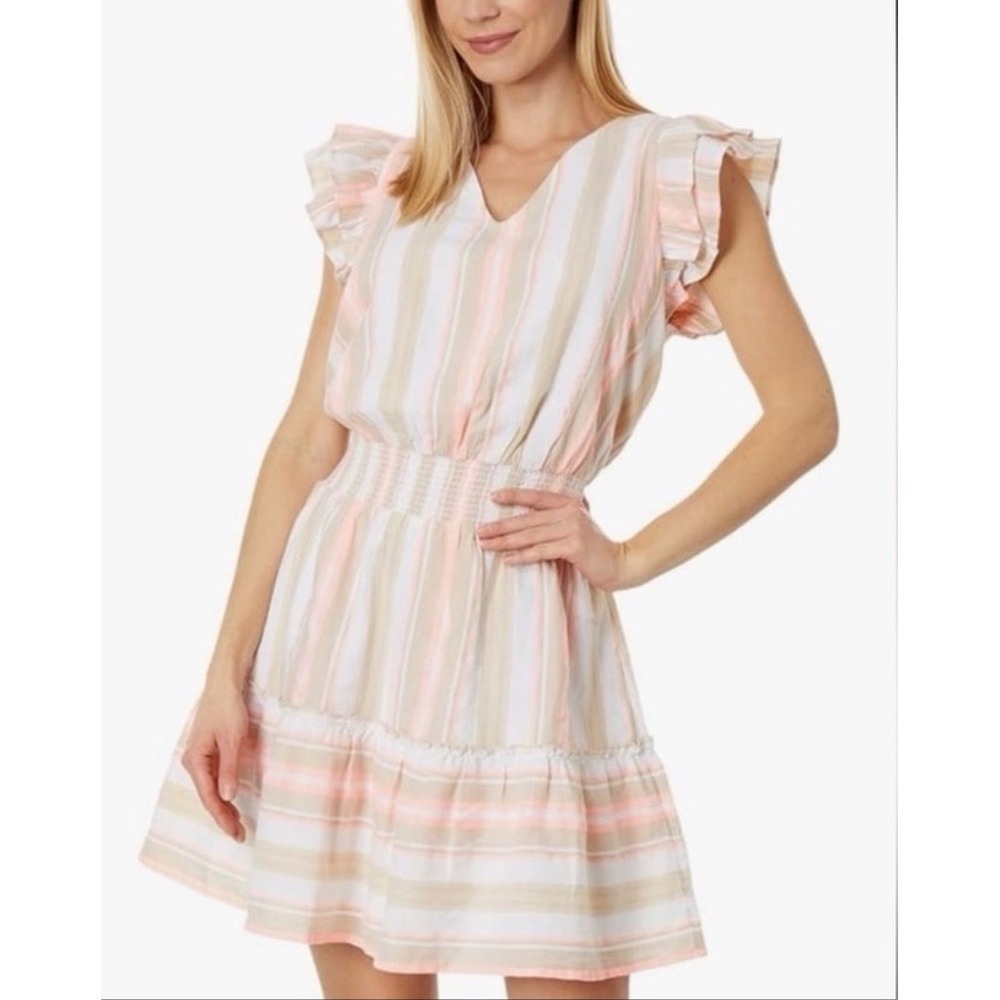 Vineyard Vines Pink Striped V-Neck Flutter Sleeve Cotton Blend Dress XS